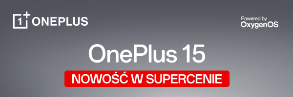 Logo OnePlus, Powered by OxygenOS oraz napis: OnePlus 15. Nowość w supercenie.