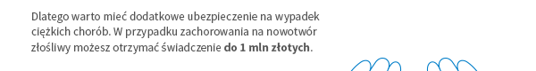 Dlatego warto mieć dodatkowe ubezpieczenie na wypadek ciężkich chorób. W przypadku zachorowania na nowotwór złośliwy możesz otrzymać świadczenie do 1 mln złotych.